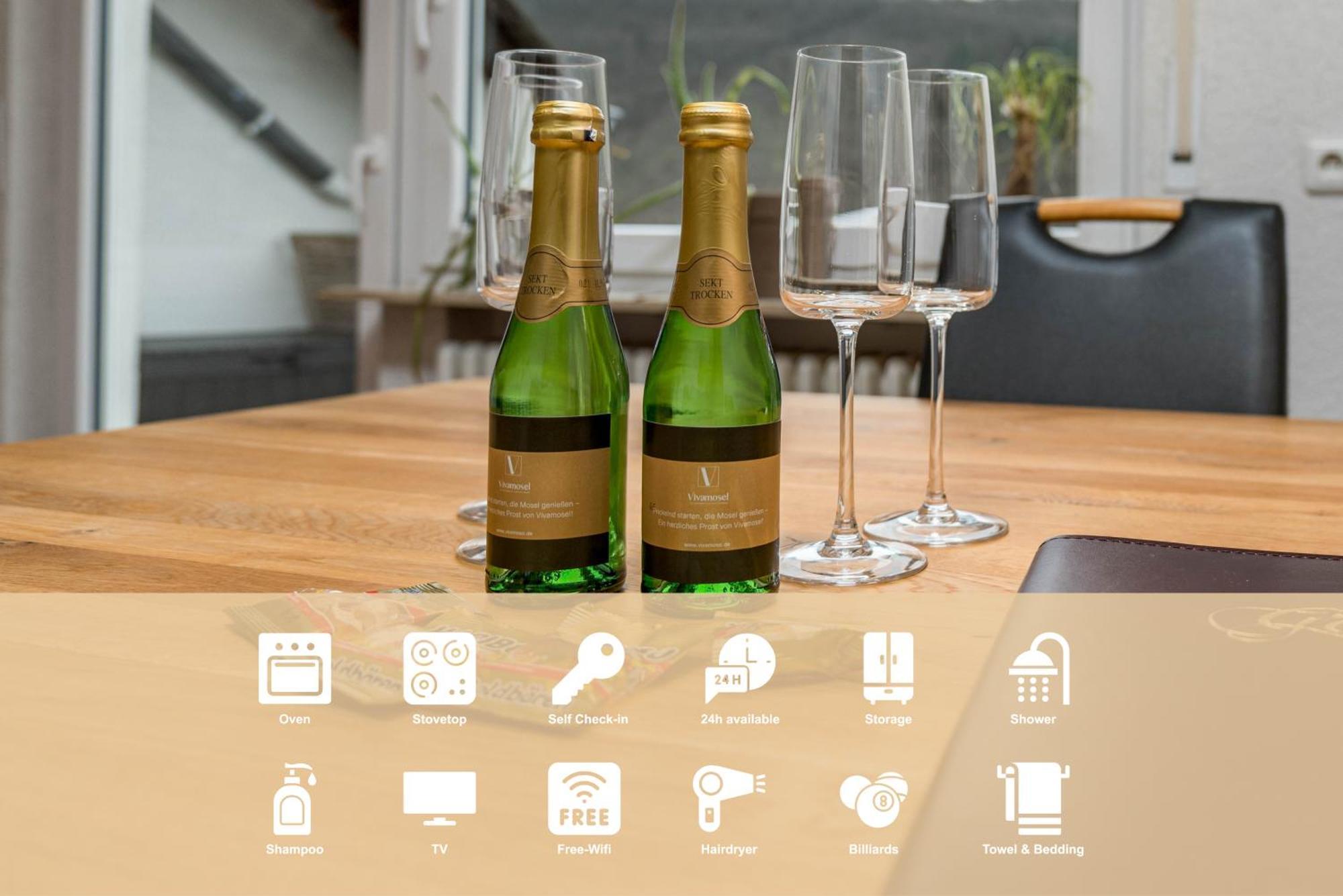 Riesling Appartement For 2 - 4 People - Billiards - Balcony With Mosel View - Parking - Wine Barrel Bar - Fully Equipped Kitchen - Netflix - Waiputv - 3 Km From Cochem Klotten Eksteriør billede
